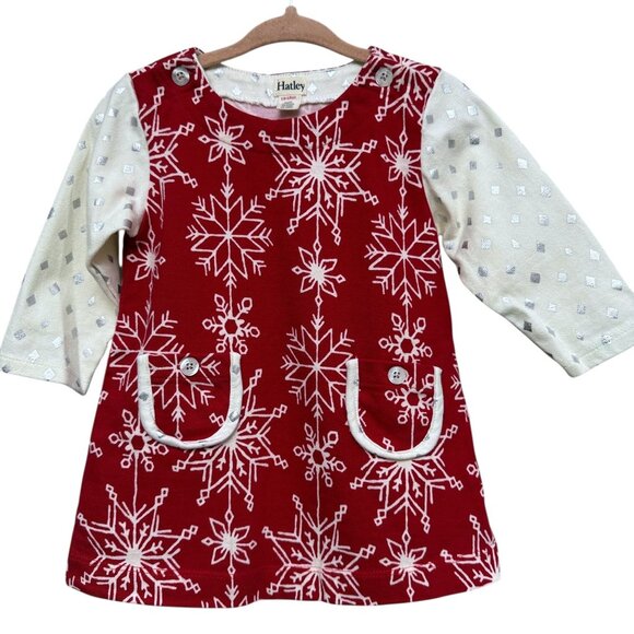 Hatley Holiday Dress 12-18 months Baby Girl Red Snowflakes Kids Christmas - Picture 1 of 8